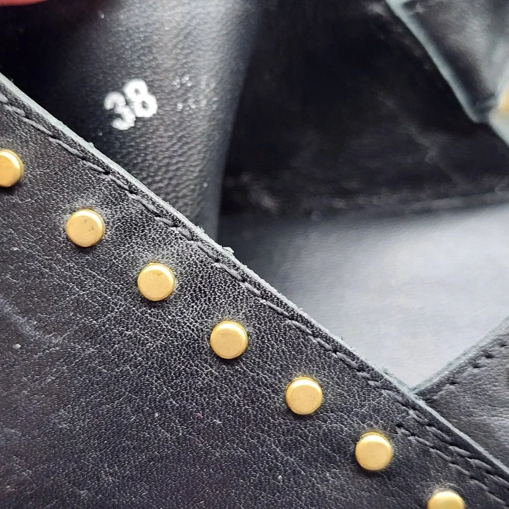 Anthropologie Maeve Chrissy Studded Platform Sandal EU 38 US 7-7.5 Black Leather